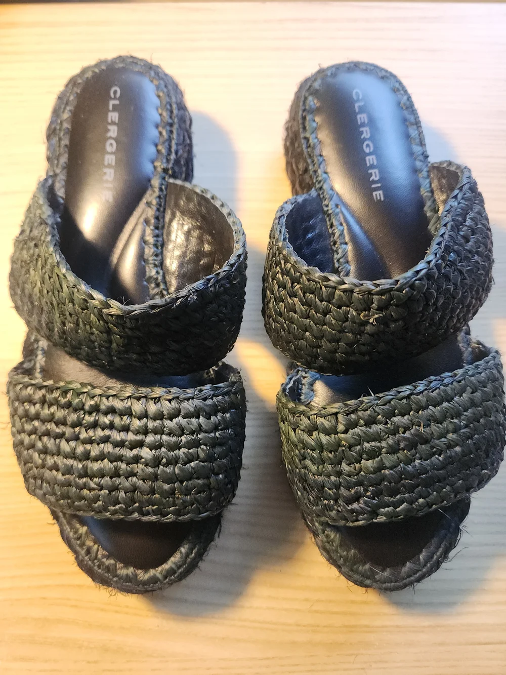 Robert Clergerie Black Raffia Platform Slides
